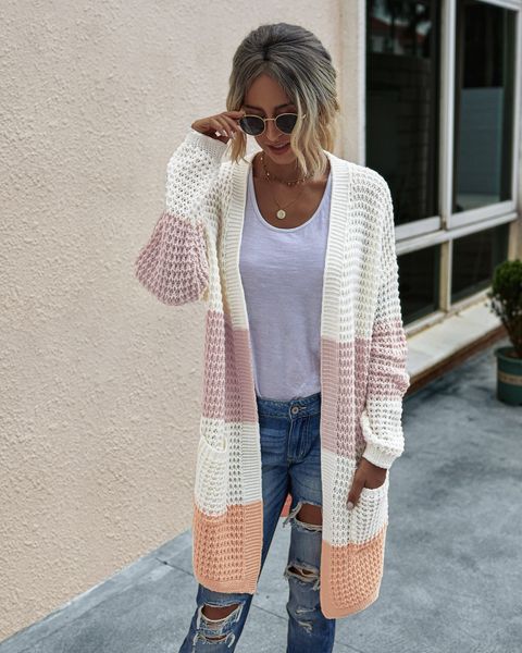

2020 spring and autumn new cardigan sweater lantern sleeve loose and plus-sized casual sweater women long coat womens sweater, White;black