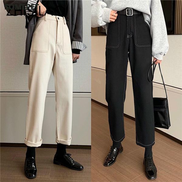 

straight jeans women high waist black white jeans vintage boyfriend mom denim pants femme retro loose pants, Blue