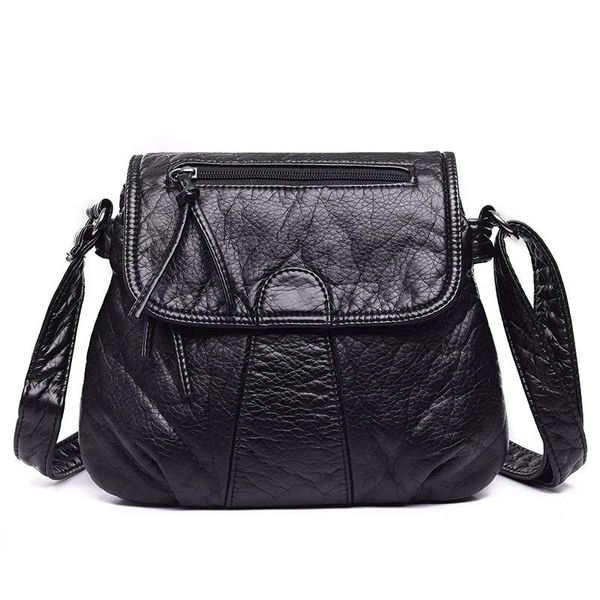 

black small women messenger bag soft washed pu leather crossbody bag female handbag purses chain