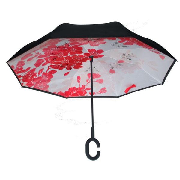 

творческий c крюк ручка обратный складной качества яркий шаблон двойной слой ветрозащитной дождливый солнечный зонтик автомобиля мужчины жен