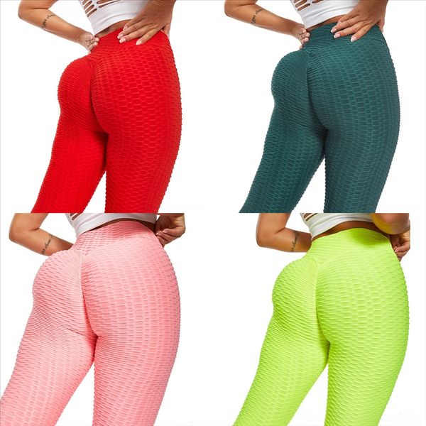 

qhij sports yoga solid color knee pants high elasticity women's high waist yoga pant fashion waist tummy control tight lady elastic hig