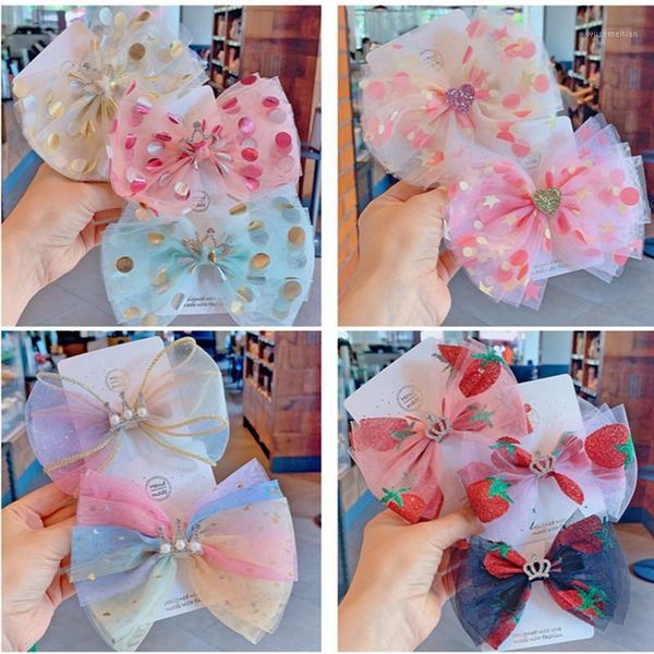 

hair accessories 10pcs/lot handmade dot mesh bows soft girls heart sweet clips crown princess hairpin barrettes kids accessories1, Slivery;white