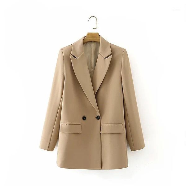 

women's suits & blazers fashion chic office ladies notch lapel pockets temperament khaki double breasted suit jacket women1, White;black