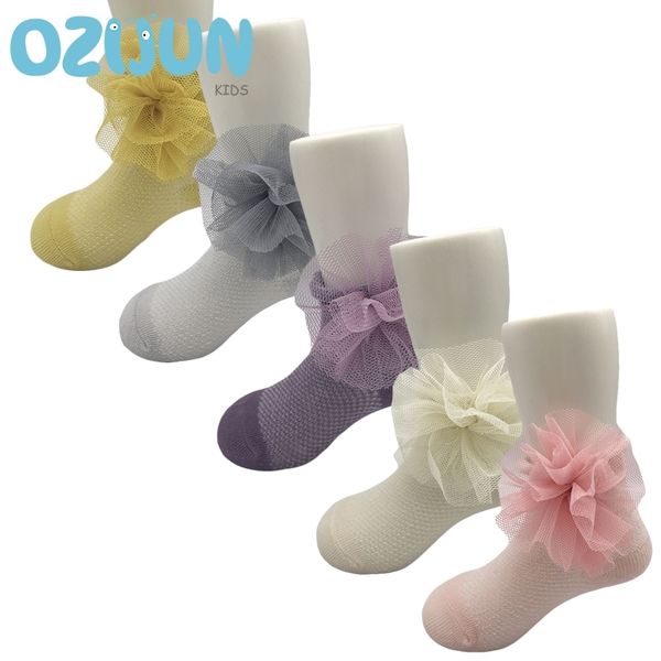 

5 pairs/lot baby girls 0-12m hand sewing big flower decorated summer cotton mesh short socks newborn infant socks tobbler y201009, Pink;yellow
