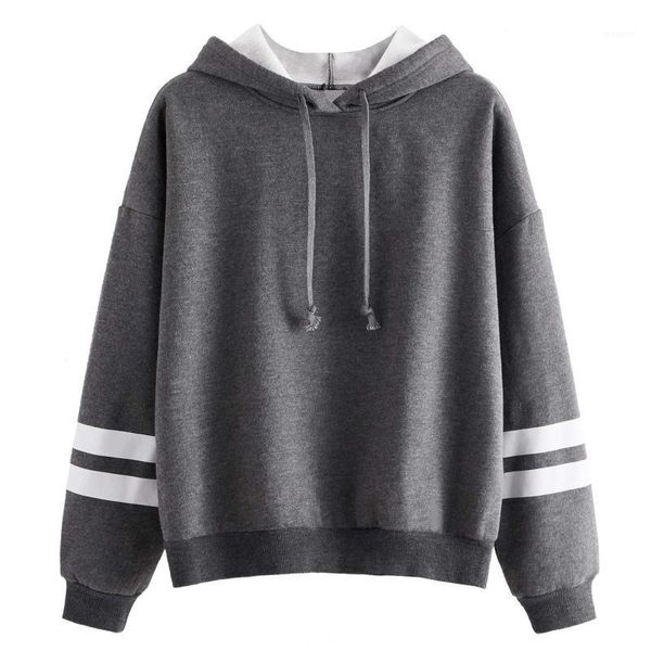 

2020 women winter basic sweatshirt hooded stripe cotton sleeve blouse fashion sweatshirt casual long sleeve hoodie1, Black