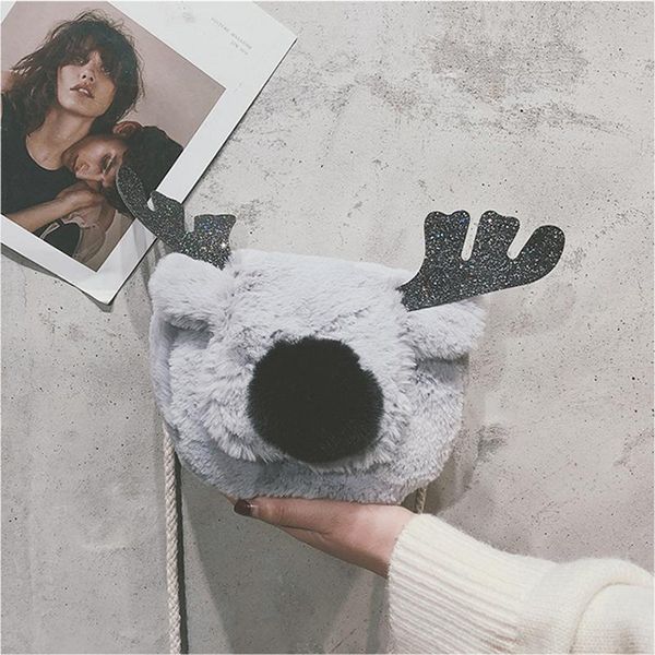 

christmas mini plush deer crossbody bags for women 2020 luxury solid color shoulder bag autumn and winter female handbags gifts