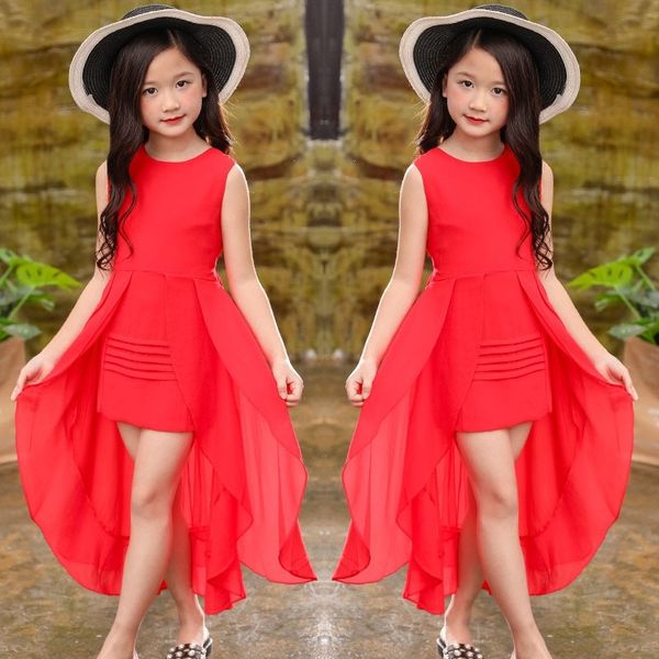 

big girls chiffon dress summer sleeveless irregular elegant princess party dresses 5 6 7 8 9 10 11 12 years kids clothes y200102, Red;yellow