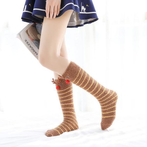 

coral autumn and winter cartoon velvet thickened home warming floor funny ankle socks christmas gifts for women