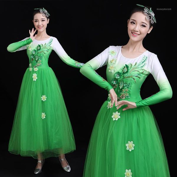 

stage wear h2610 women dance dress female chorus performance costumes chinese folk professional competition practice dresses1, Black;red