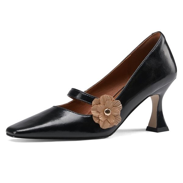 

2021 selling women new fashion genuine leather high toe black party shoes 3kvn