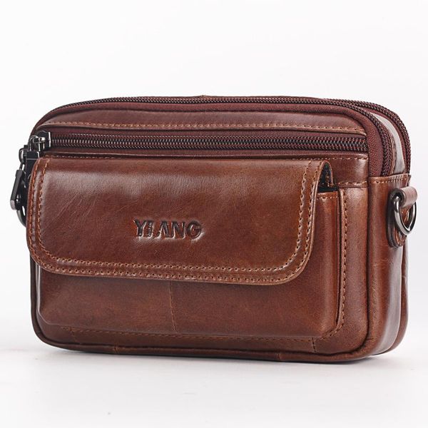 

new genuine leather belt bag cell mobile phone small messenger shoulder cross body waist bag men fanny pack hip
