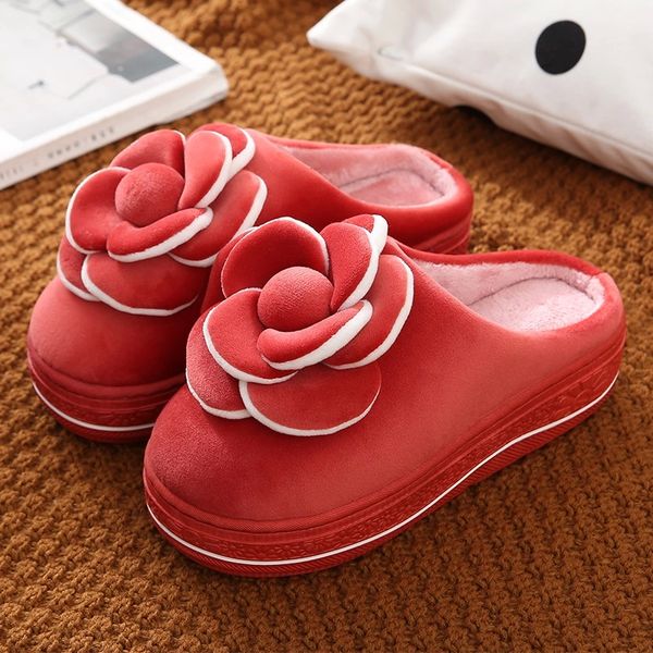

fashion flower design slippers home warm thick bottom indoor cotton shoes women slides cute ladies soft shoes female footwear #cw82, Black