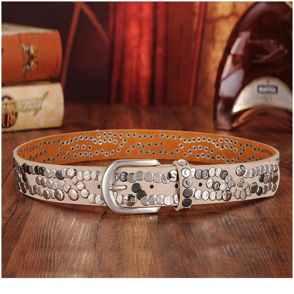 

dinisiton belt genuine leather woman&men's rivet metal plate punk female cowhide hip-hop rock strap cinto ceintu jllaza, Black;brown