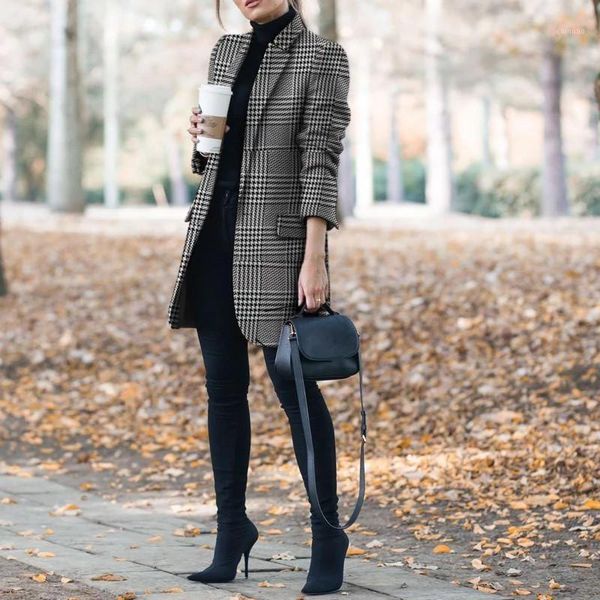 

fall/winter style ladies blazer jacket fashion turn-over collar check print coat jacket1, White;black