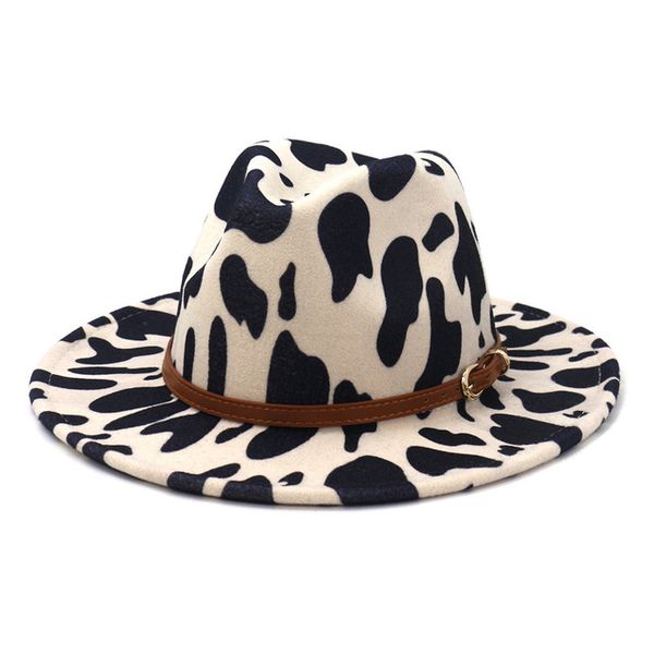 

men women wide brim wool felt jazz fedora hats with belt man british style trilby party cow pattern formal panama cap dress hat, Blue;gray
