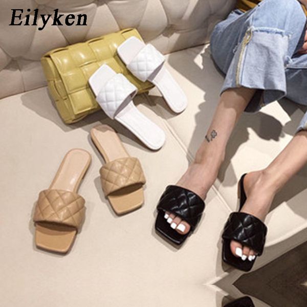

eilyken 2020 women slides square toe flat slippers summer outdoor beach non-slip casual sandals female shoes x1020, Black