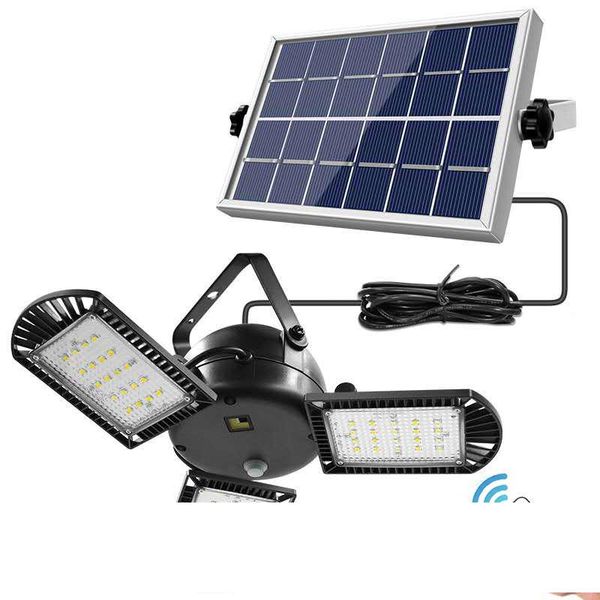 

60 led solar light 3 lamp head adjustable lightness with remote control 2 4 6 timer outdoor waterproof solar garden lamps