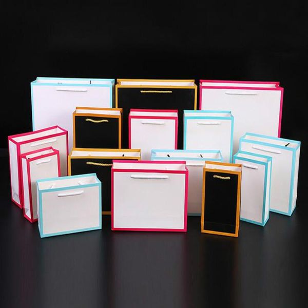 

3 color gift bags with handles paper packing bags 8 size with edge recyclable environmental protection bag 19070101