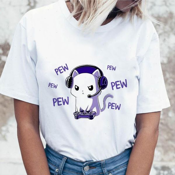 

kawaii cat animal funny t shirt harajuku for tees funny ulzzang korean women clothing female graphic t shirt tshirt top, White