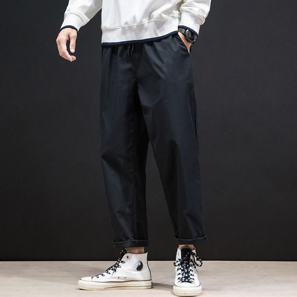 

autumn and winter new 2020 large loose nine point sports youth casual straight pants men's, Black