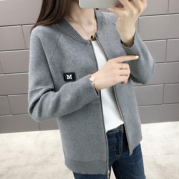

women cardigan new fashion autumn casual long sleeve zipper short knitted sweater cardigan coat for women knit jacket y200720, White;black