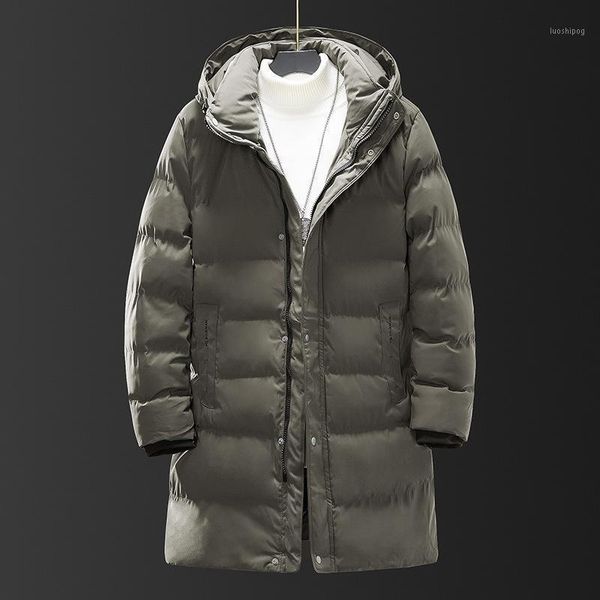 

winter thick loose men's cotton padded clothes casual hooded large cotton padded clothes zipper down long warm coat1, Black