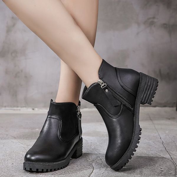 

2021 new women ankle boots block ladies chunky heels autumn footwear winter woman short botas mujer plus size yw5s, Black