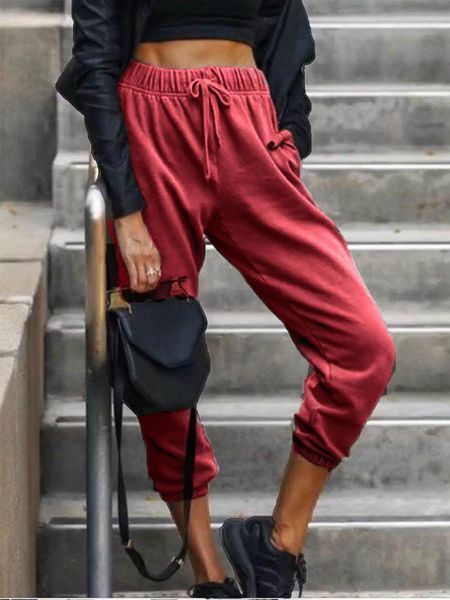 

women's harem pants casual solid color high waist drawstring waistband trousers with pockets for vacation travelling party, Black;white