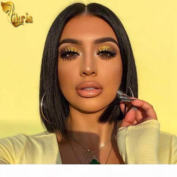 

silky straight short bob 13x4 lace front wig full lace human hair wigs for women natural black peruvian 8~14inches remy hair no tangle, Black;brown