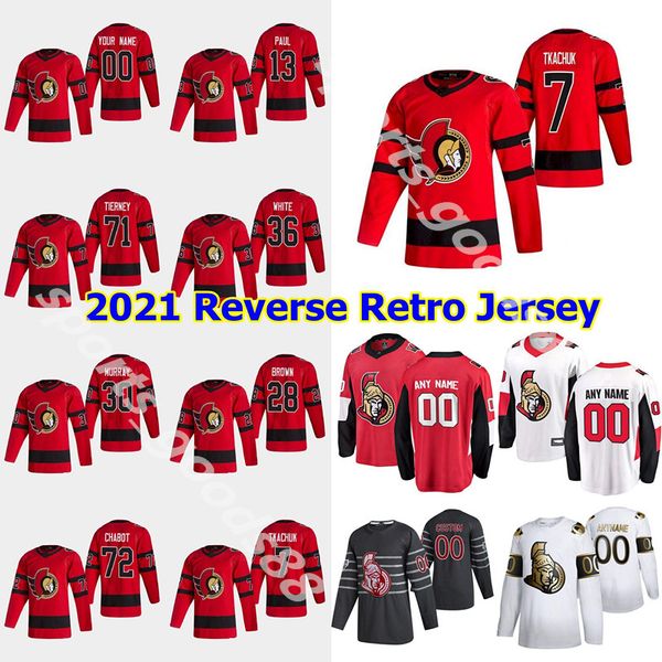 

ottawa senators 2021 reverse retro hockey jersey 13 nick paul scott sabourin erik brannstrom dylan demelo cody goloubef custom stitched men, Black;red