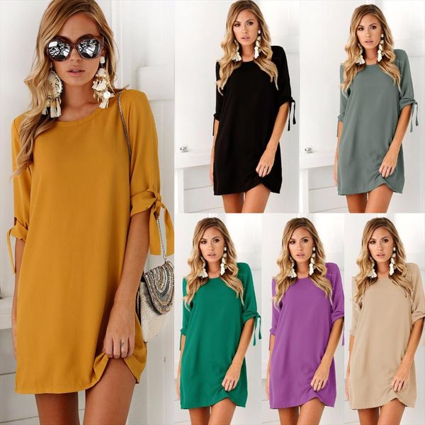 

2020 fashionable womens shoes clothing casual short sleeve o neck yellow purple green dresses for women loose plus size long, Black;gray