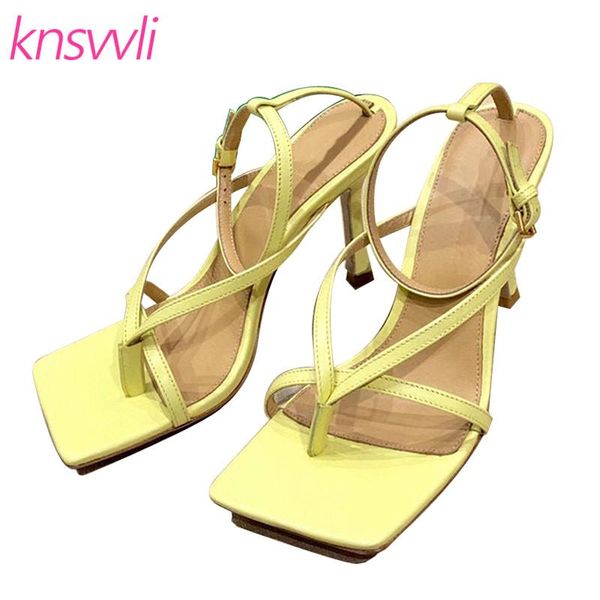 

sandals high heels gladiator women square toe leather summer party shoes woman flip flops thin femmes sandales, Black