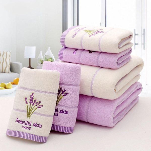 

50purple lavender embroidered towels cotton large bath towel soft absorbent beach face towel set for women1