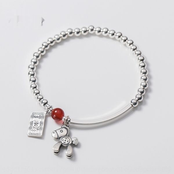

ewpdi eloge s925 ornam korean version cute pearl horse braceletbracelet braceletbracelet female fashion coin simple wooden thai silver silve, Golden;silver