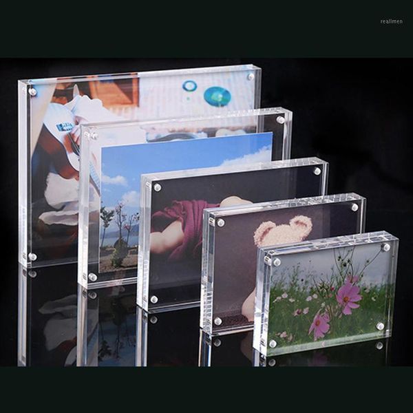 

1pc small tanding picture frame polished high clear acrylic magnetic picture p frame 5 sizes home decoration display1