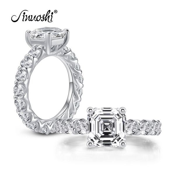 

ainoushi 925 sterling silver engagement rings for women full eternity 4 carats asscher cut rings gift anillos plata para mujer y200106, Slivery;golden