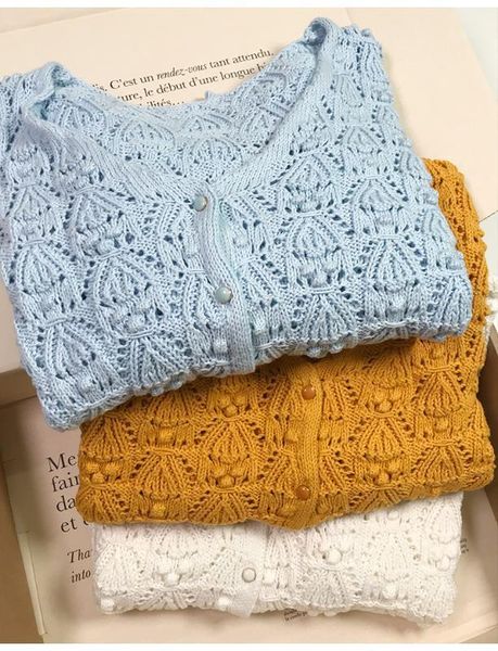 

women sweater 2020 summer new cotton v-neck hook flower hollow long sleeve knitted cardigan1, White