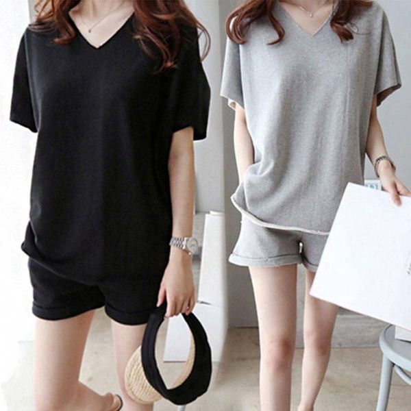 

zpbey extra футболки свободные шорты большие большие бег досуг спортивный костюм с коротким рукавом футболки женские летние шорты из двух ча, Gray