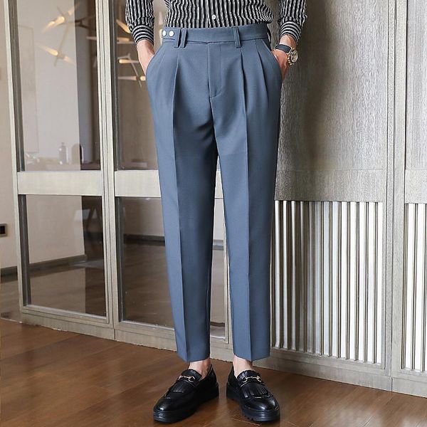 

fashion business stretch suit pant man casual pants men straight slim fit trousers male black apricot haze blue1, White;black