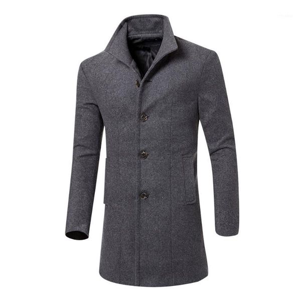 

xiu luo 2019 autumn men winter korean men overcoat warm trench long outwear button overcoat wool blends jacket1, Black