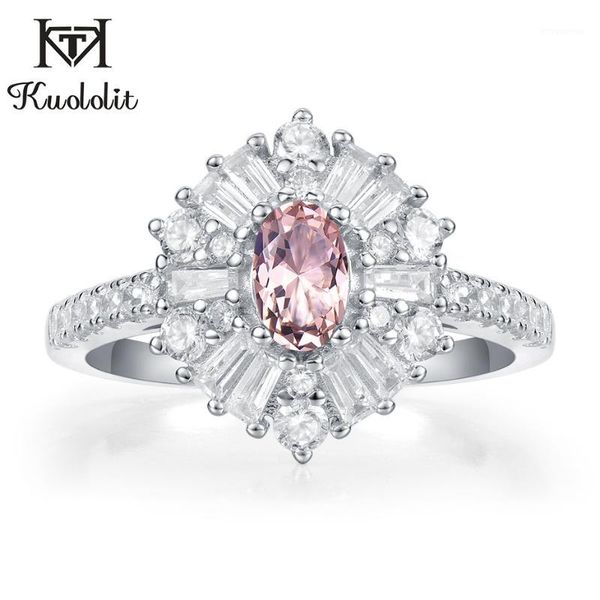 

kuololit morganite gemstone rings for women solid 925 sterling silver ruby emerald tanzanite engagement party gifts fine jewelry1, Golden;silver