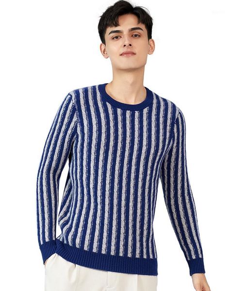 

zhili men's 100% cashmere cable knit stripes crewneck sweater1, White;black