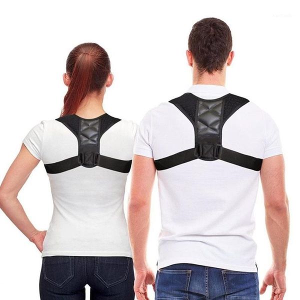

back support brace belt adjustable posture corrector clavicle spine shoulder lumbar correction permanent correct1, Black;blue