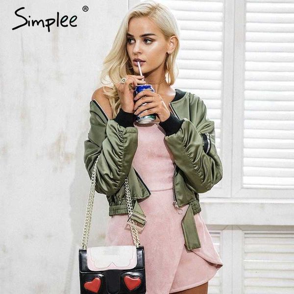 

simplee winter waist belt bomber jacket coat women cool autumn back zipper basic jacket female army green biker outerwear iwwq#, Black;brown