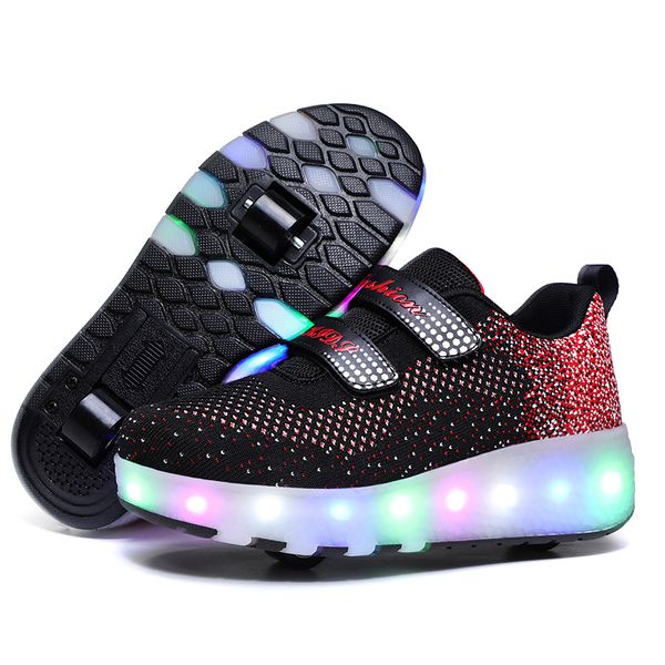 

children two wheels luminous glowing sneakers black red pink led light roller skate shoes kids led shoes boys girls usb charging 201008