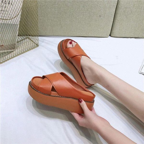 

COOTELILI Shoes For Women 2020 New Woman Slippers Summer Sandalias 6.5cm Heel Casual Ladies Woman Slippers 35-43 #0M1z, Black