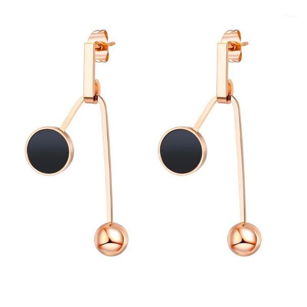 

stud kpop rose gold stainless steel earrings for women fashion black round ear jewelry accesorios mujer aretes de brincos1, Golden;silver