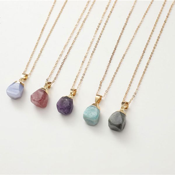 

creative irregular different natural crystal stone healing pendant necklaces with gold plated chain women men fashion jewelry, Silver