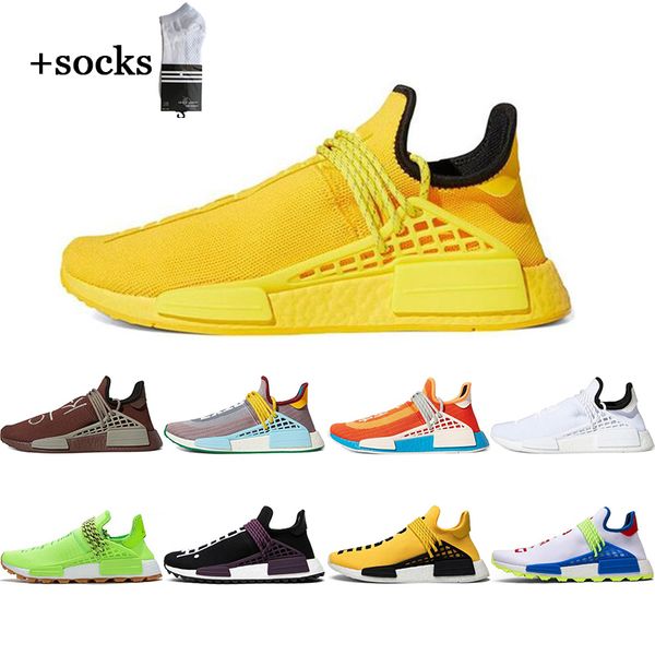 

with socks human race hu pharrell williams women running shoes white black yellow homecoming mens trainer sports sneakers eur 36-45, White;red