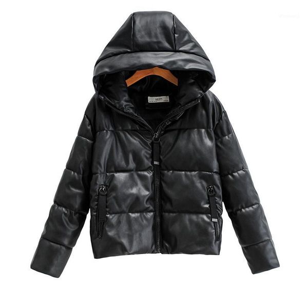 

fashion women wadded jacket 2020 streetwear lady warm thick jackets causal female faux leather parka girls chic outercoat1, Black